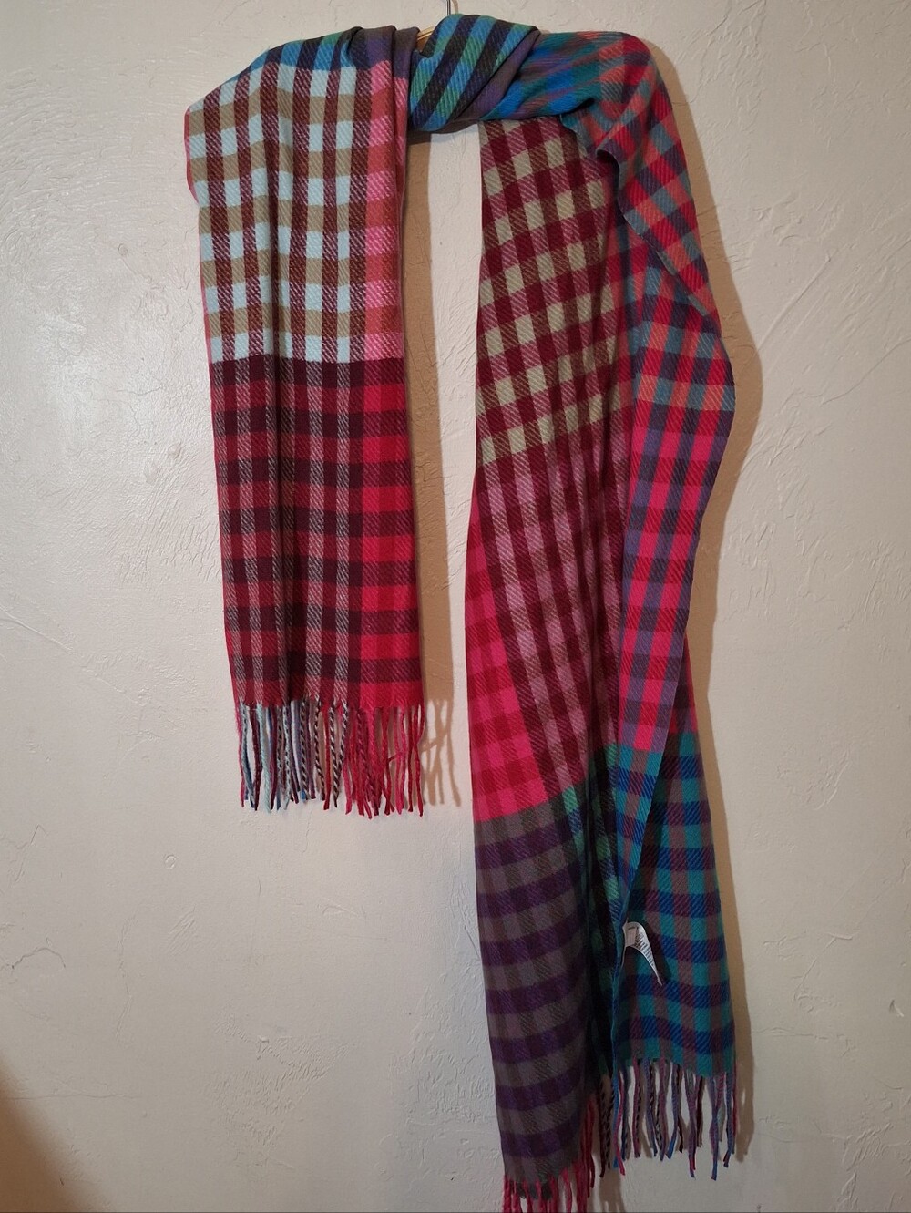 Belle By Kim Gravel Poly/Rayon Oblong Colorful Plaid Check Fringed Scarf 78"L